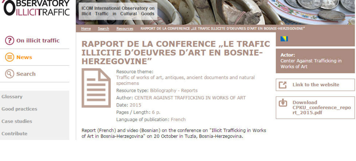 Izvještaj sa konferencije “Ilegalna trgovina umjetninama u Bosni i Hercegovini” objevljen na ICOM Observatory