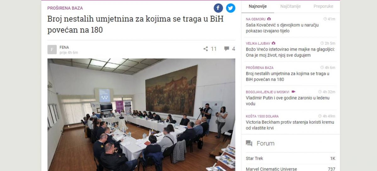 Mediji: Broj nestalih umjetnina za kojima se traga u BiH povećan na 180