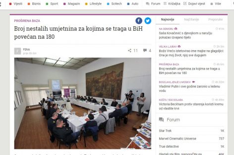 Mediji: Broj nestalih umjetnina za kojima se traga u BiH povećan na 180