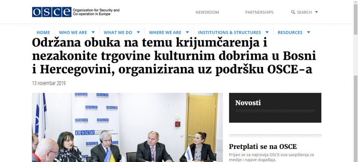OSCE.org: Održana obuka na temu krijumčarenja i nezakonite trgovine kulturnim dobrima u Bosni i Hercegovini, organizirana uz podršku OSCE-a (BHS/ENG)