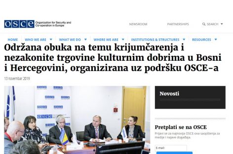 OSCE.org: Održana obuka na temu krijumčarenja i nezakonite trgovine kulturnim dobrima u Bosni i Hercegovini, organizirana uz podršku OSCE-a (BHS/ENG)