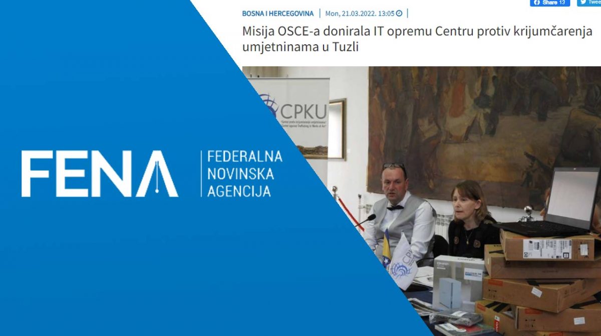 FENA.BA: Misija OSCE-a donirala IT opremu Centru protiv krijumčarenja umjetninama u Tuzli