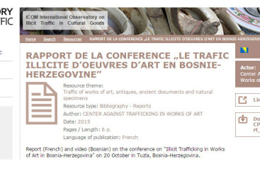 Izvještaj sa konferencije “Ilegalna trgovina umjetninama u Bosni i Hercegovini” objevljen na ICOM Observatory