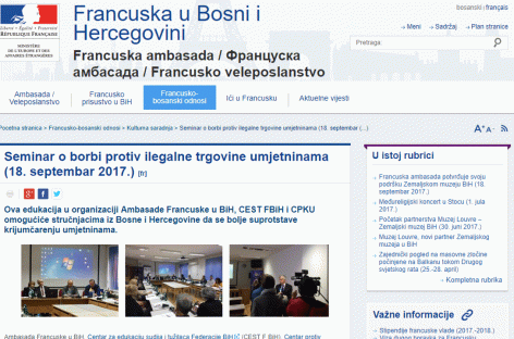 Francuska Ambasada u BiH: Seminar o borbi protiv ilegalne trgovine umjetninama