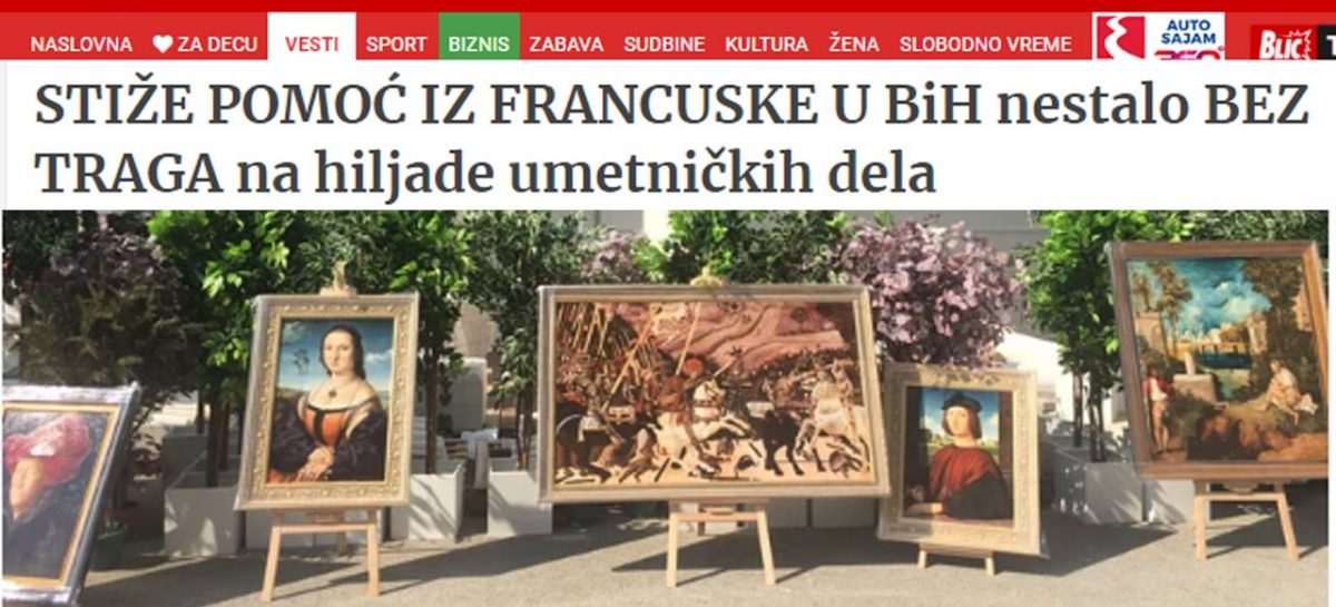 BLIC.RS: Stiže pomoć iz Francuske, u BiH nestalo bez traga na hiljade umjetničkih djela
