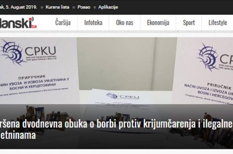 Tuzlanski.ba: Završena dvodnevna obuka o borbi protiv krijumčarenja i ilegalne trgovine umjetninama