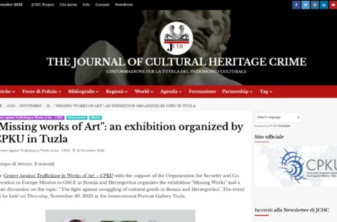 The Journal of Cultural Heritage Crime – “Missing works of Art”: an exhibition organized by CPKU in Tuzla
