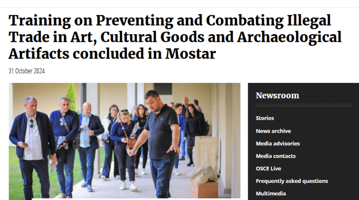 OSCE.ORG: Training on Preventing and Combating Illegal Trade in Art, Cultural Goods and Archaeological Artifacts concluded in Mostar